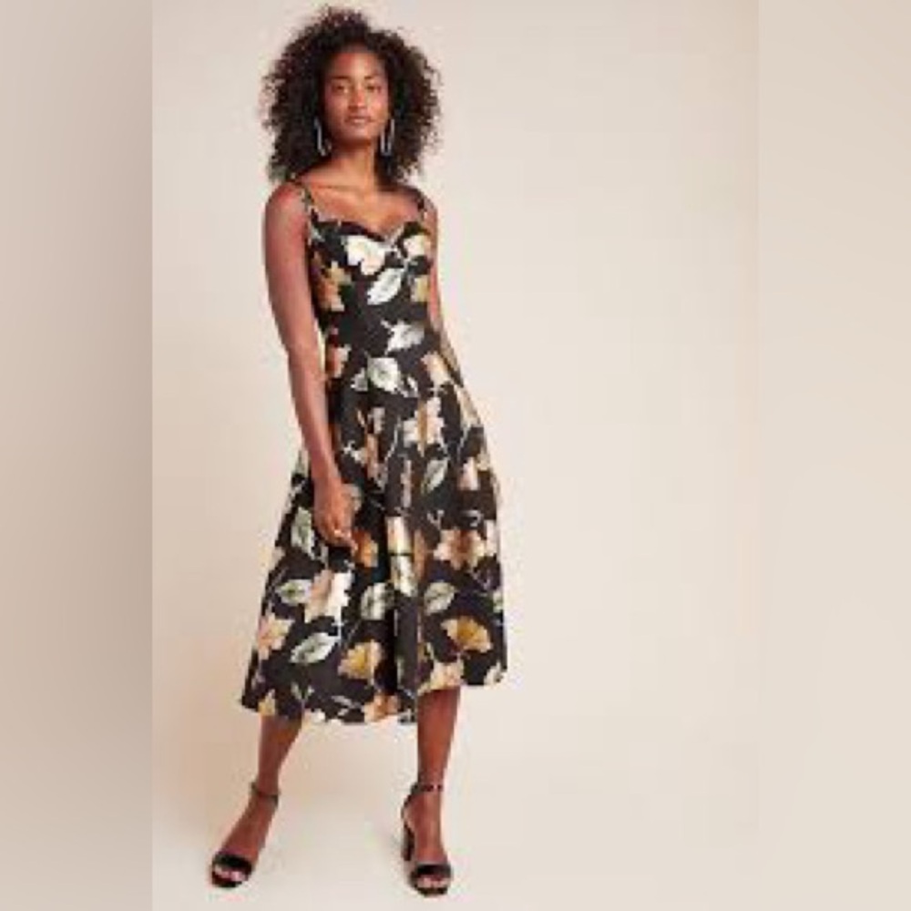 NWT Eva Franco Nadia Metallic Midi Dress, 6P